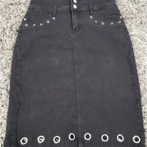 Hydraulic Black Denim Skirt w/Grommet Details, Sz L!